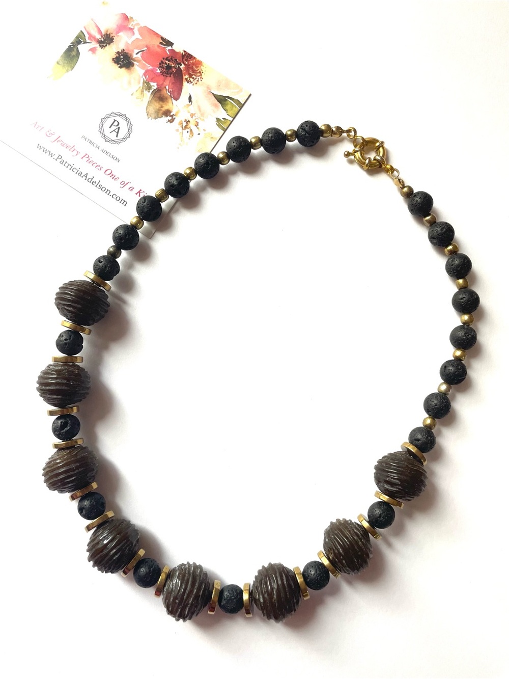 Patricia Adelson Brown & Black Textured Bead Necklace